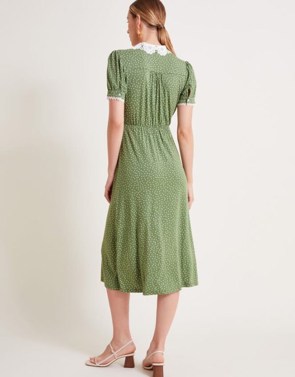 Monsoon Clea Spot Jersey Midi Dress Green - Image 3