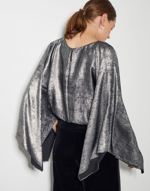 Monsoon Fifi Metallic Batwing Top Silver - Image 3