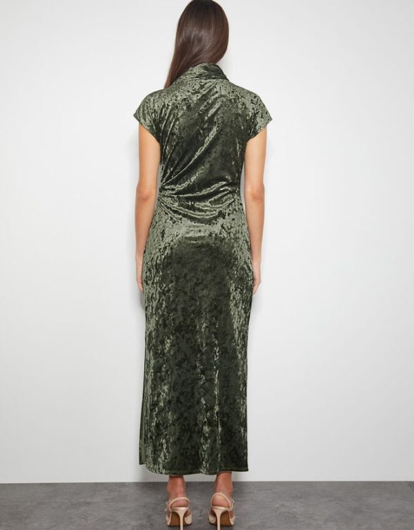 Monsoon Cece Crushed Velvet Cowl Midi Dress Green - Image 3