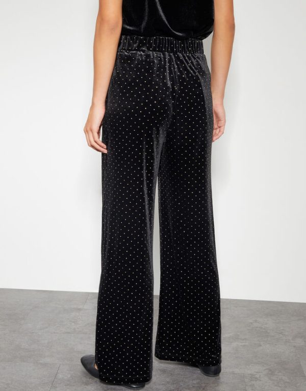 Monsoon Nala Spot Velvet Wide Leg Trousers Black - Image 3