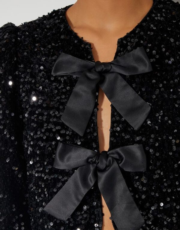 Monsoon Belinda Bow Sequin Jacket Black - Image 3