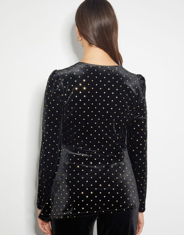 Monsoon Fable V-Neck Spot Velvet Top Black - Image 3