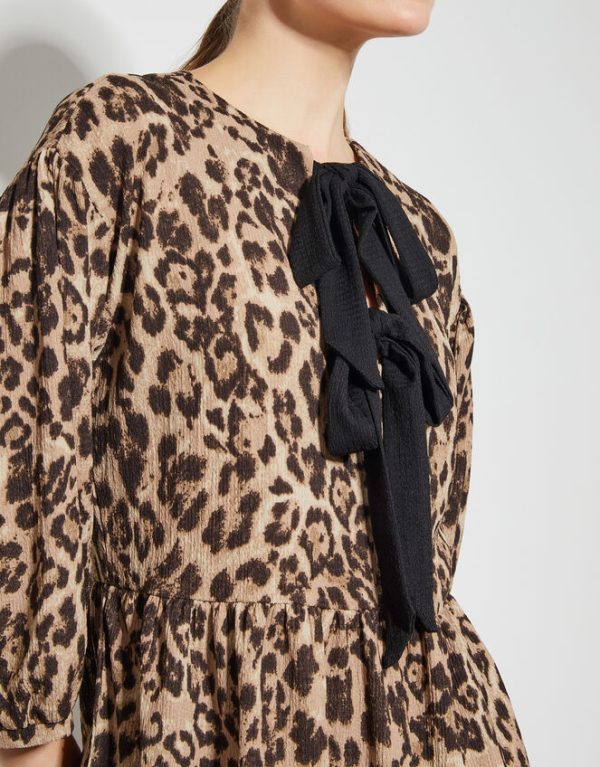 Monsoon Archie Tie-Front Leopard Print Midi Dress Brown - Image 3