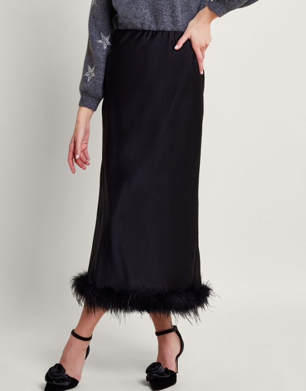 Monsoon Felis Satin Feather Skirt Black - Image 2