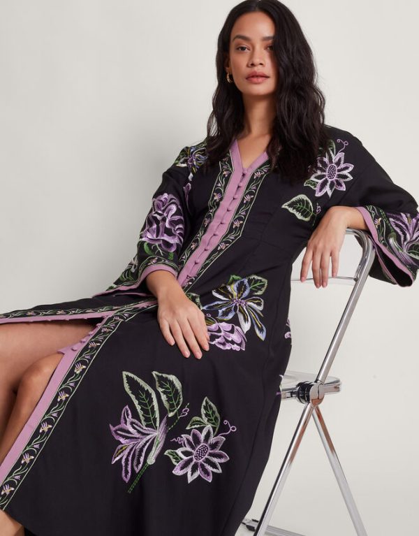 Monsoon Kaya Embroidered Dress Black - Image 2