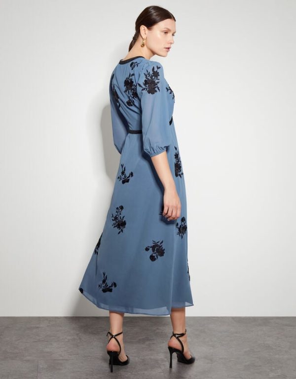 Monsoon Tessa V-Neck Floral Midi Dress Blue - Image 3