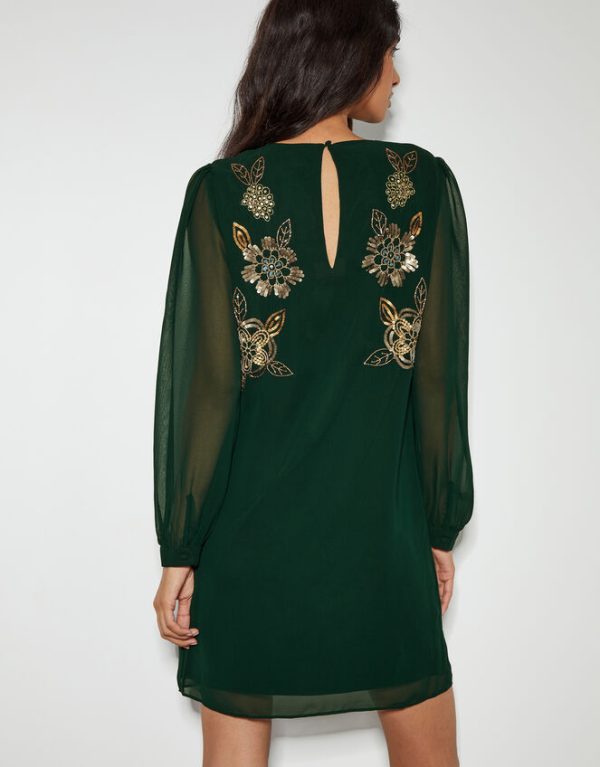 Monsoon Emma Embellished Tunic Dress Green - Image 3