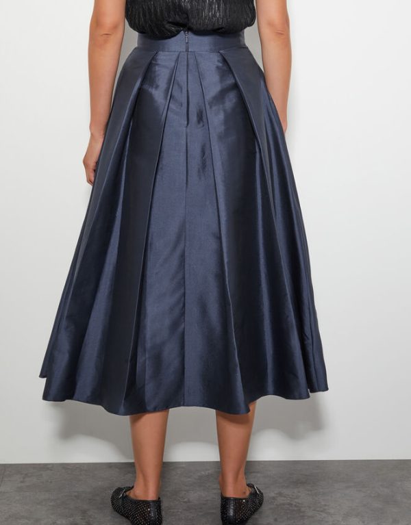 Monsoon Tanya Taffeta Pleated Midi Skirt Blue - Image 3