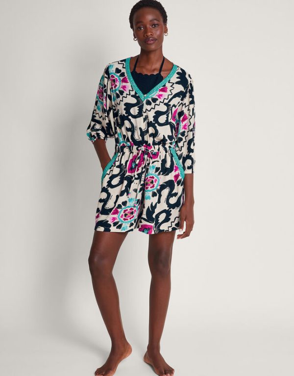 Monsoon Avelle V-Neck Print Playsuit Black - Image 2