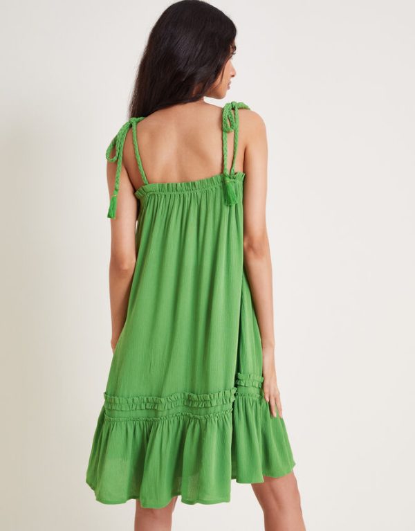 Monsoon Cassie Tie Strap Frill Mini Dress Green - Image 3