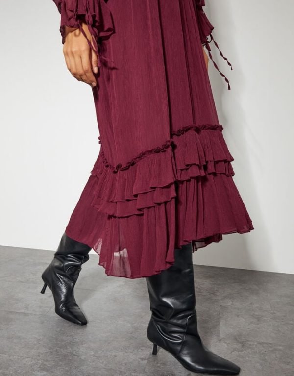 Monsoon Kelly Long Sleeve Ruffle Midi Dress Red - Image 3