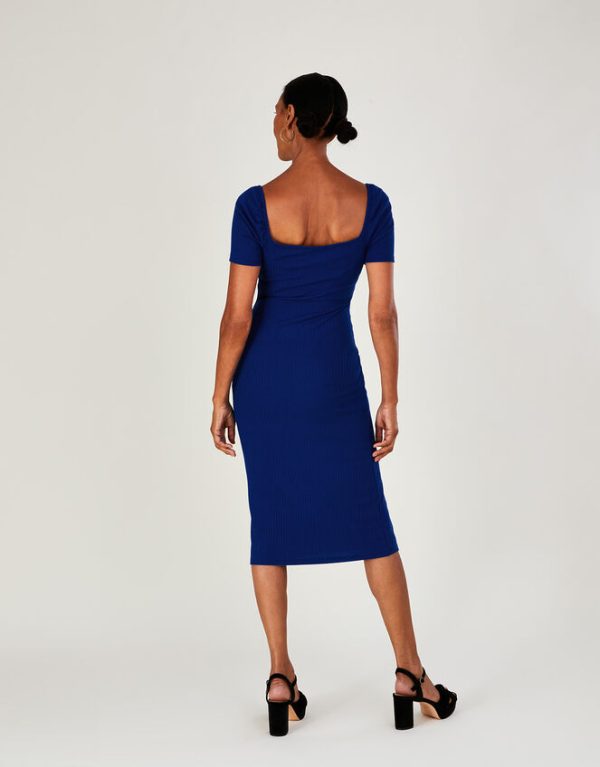 Monsoon Ribbed Sweetheart Midi Jersey Dress Blue - Image 3