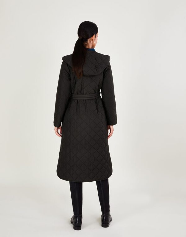 Monsoon Quinn Quilted Hooded Longline Coat in Recycled Polyester Black - Image 3