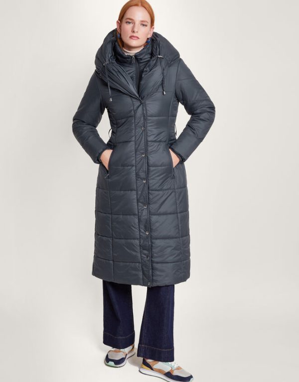 Monsoon Sorena Belted Padded Midi Coat in Recycled PolyesterBlue - Image 2