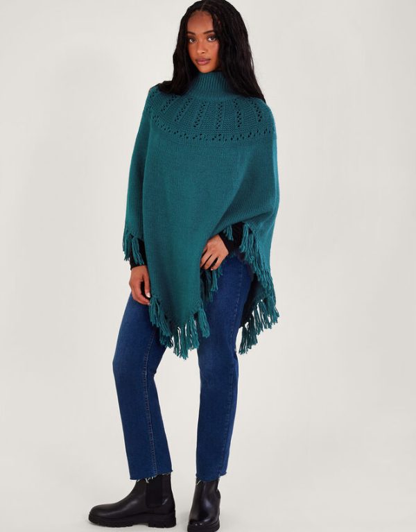 Monsoon Pointelle Poncho with Fringe Trim - Image 2