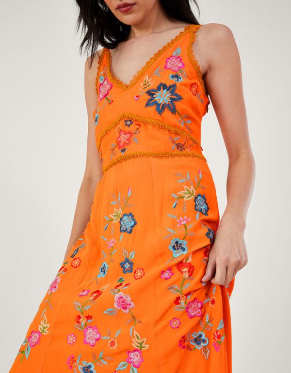 Monsoon Liyana Embroidered Floral Cami Dress Orange - Image 3