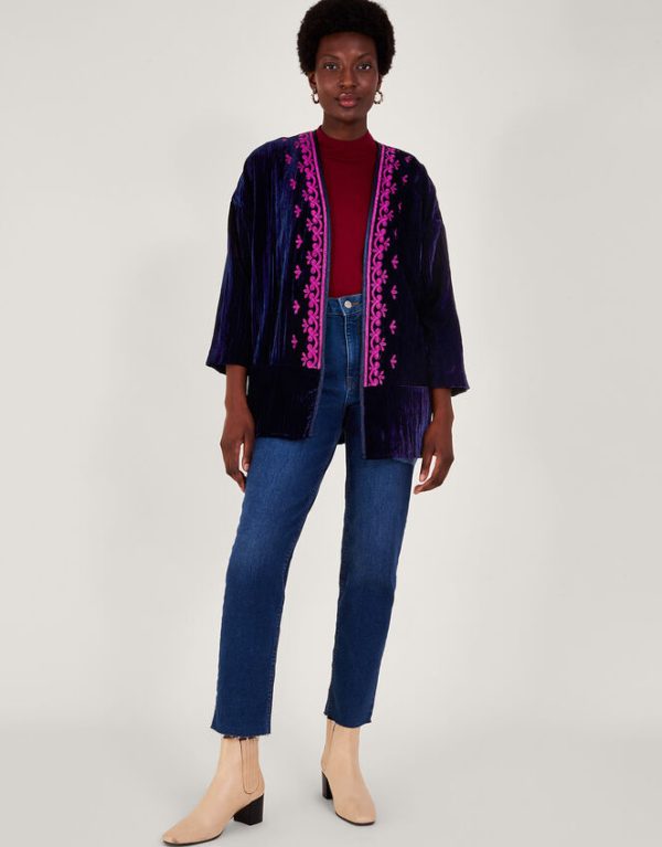 Monsoon Leah Embroidered Velvet Kimono Blue - Image 2