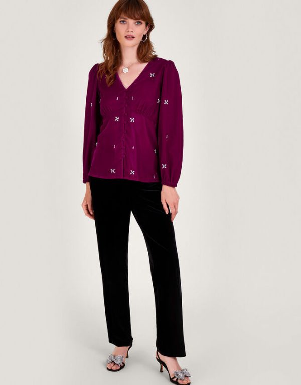 Monsoon Carola Embellished Velvet Blouse Pink - Image 2