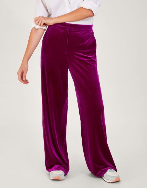 Monsoon Edith Velvet Wide Leg Trousers Pink - Image 3