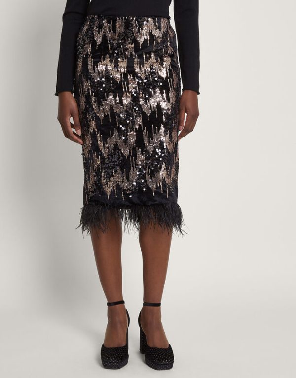 Monsoon Fern Sequin Midi Skirt Black - Image 3