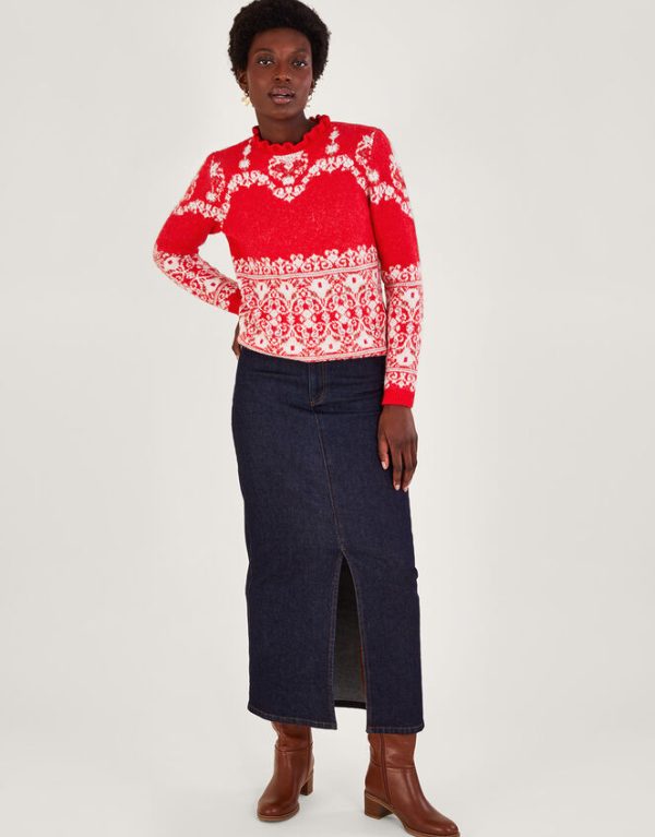 Monsoon Fabe Fair Isle Jumper Red - Image 2