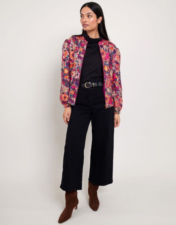 Monsoon East Embellished Floral Bomber Jacket Multi - Image 4