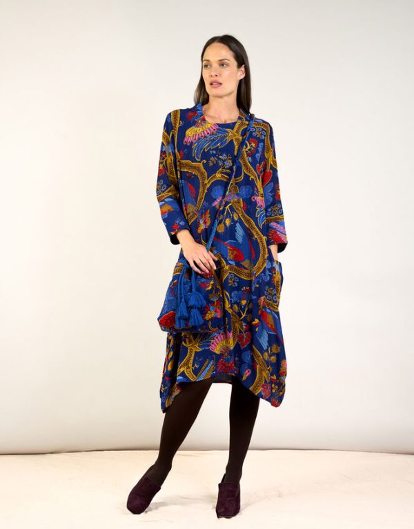 Monsoon One Hundred Stars Peacock Print Asymmetrical Dress Blue - Image 4