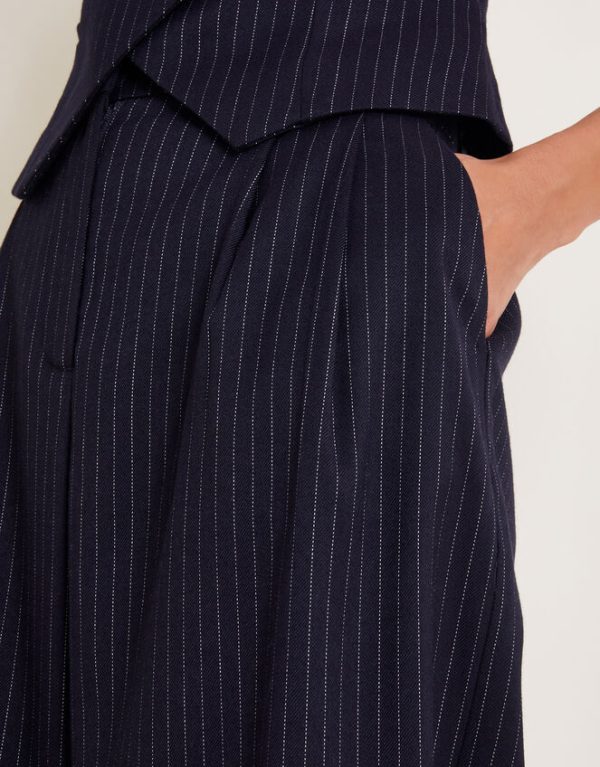 Monsoon Paige Pinstripe Wide Leg Trousers Blue - Image 4