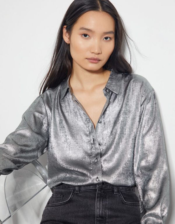 Monsoon Mia Metallic Shirt Silver - Image 4