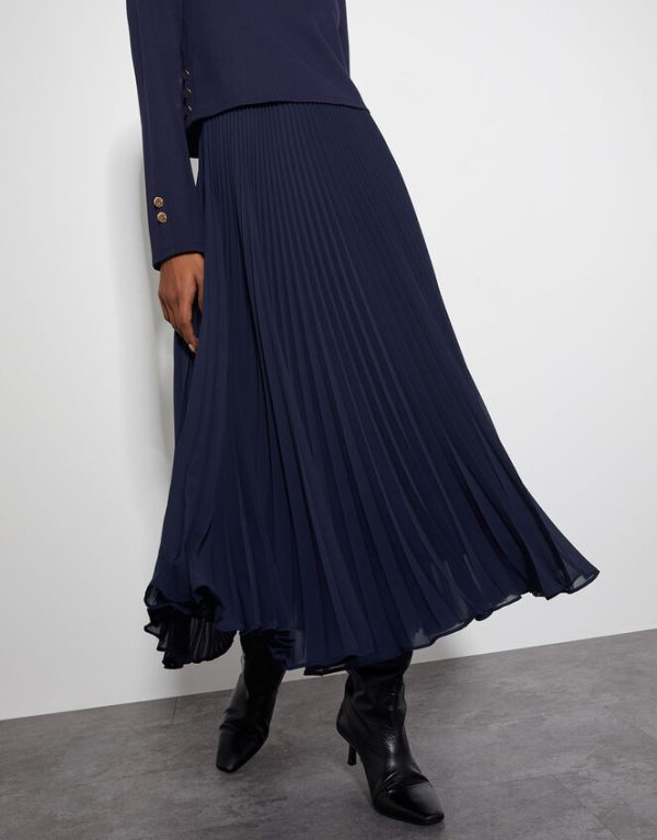 Monsoon Penny Long Sleeve Pleated Midi Dress Blue - Image 4