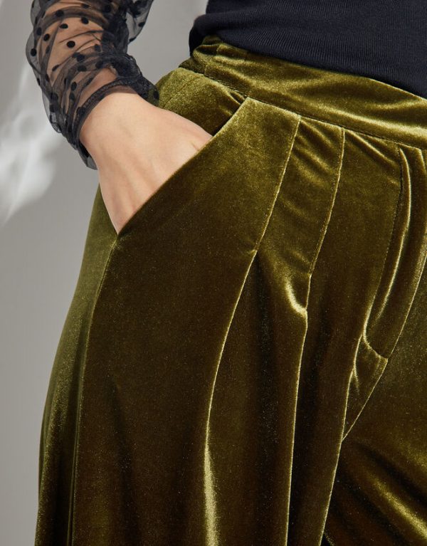 Monsoon Valery Wide Leg Velvet Trousers Green - Image 4