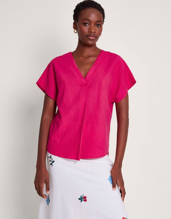 Monsoon Viola V-Neck Pintuck T-Shirt Pink - Image 3