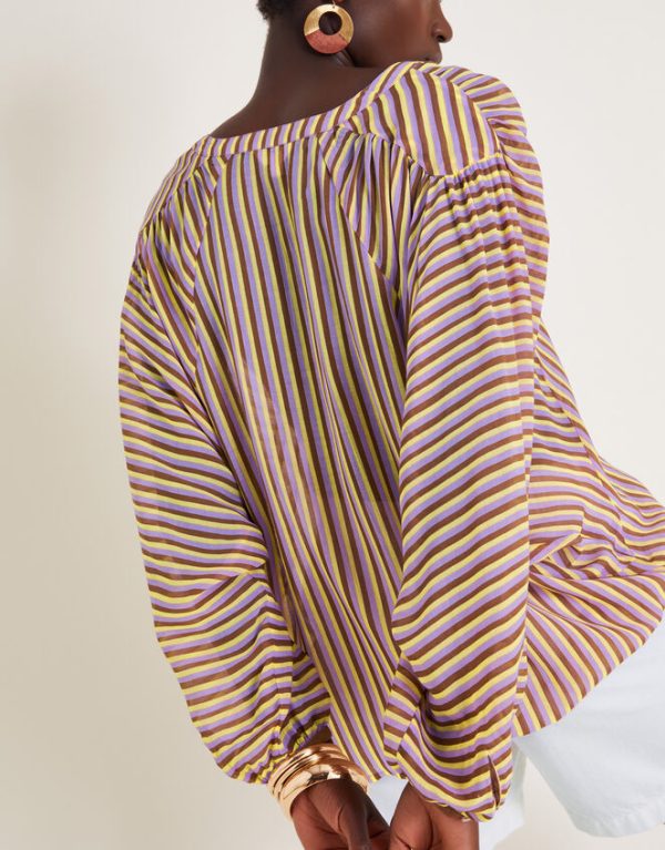 Monsoon Yazmin Artisan Sheer Stripe Blouse Brown - Image 4