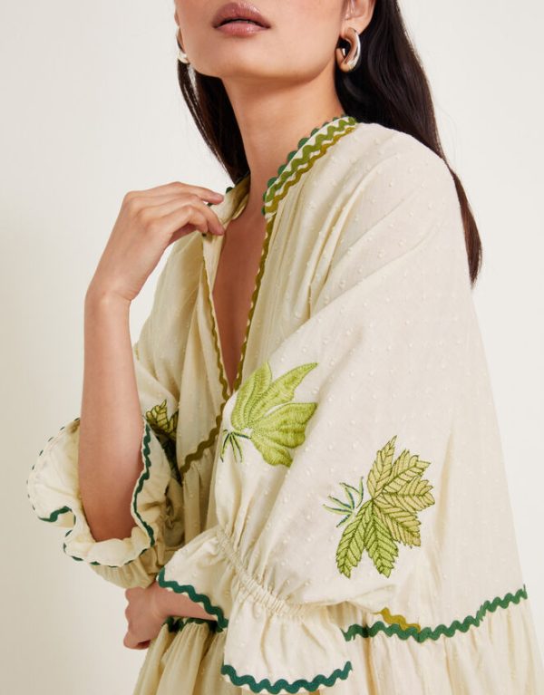 Monsoon Lila Leaf Embroidered Dress Ivory - Image 5