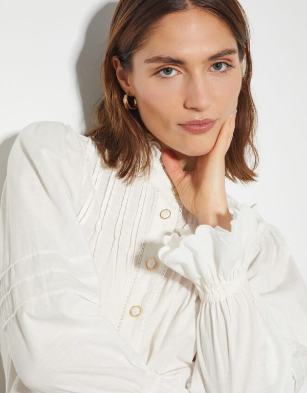 Monsoon Rose Long Sleeve Frill Pleat Shirt White - Image 4