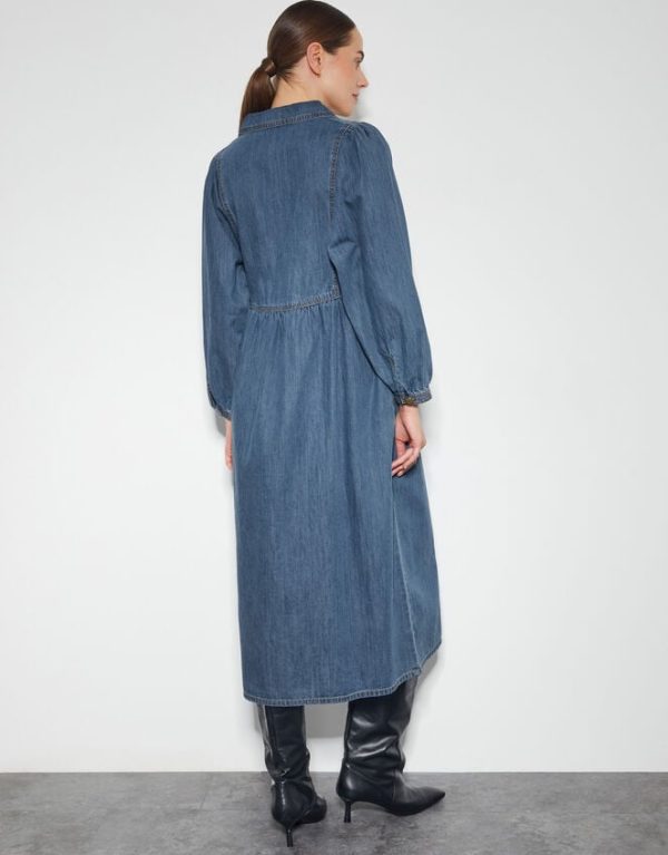 Monsoon Wilma Long Sleeve Denim Midi Dress Blue - Image 4