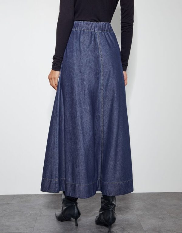 Monsoon Harper A-Line Denim Maxi Skirt Blue - Image 4