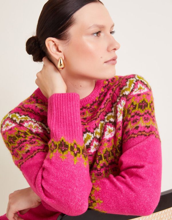 Monsoon Fern Fair Isle Jumper Pink - Image 4