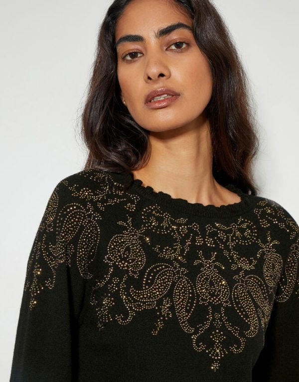 Monsoon Fay Embellished Fair Isle Jumper Black - Image 4