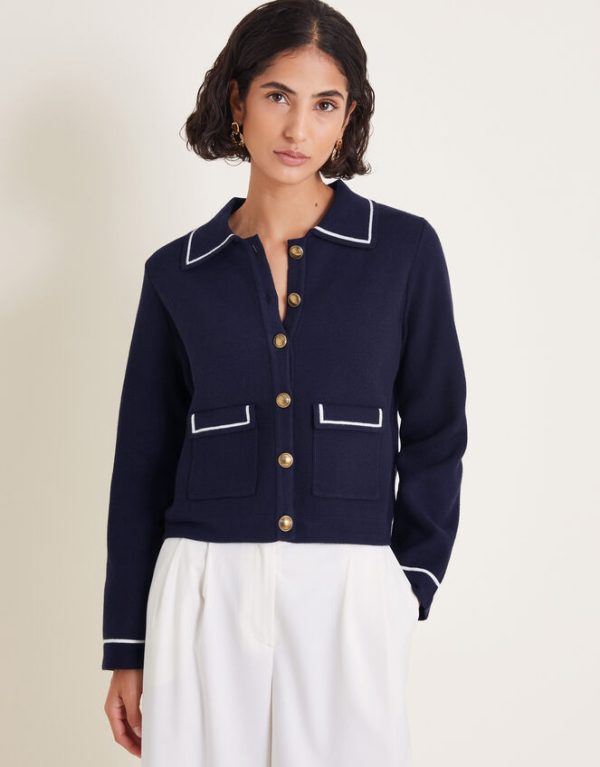 Monsoon Nicki Collar Knit Jacket Blue - Image 4