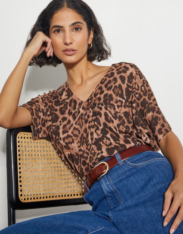 Monsoon Archi Knit Leopard Print T-Shirt Natural - Image 4