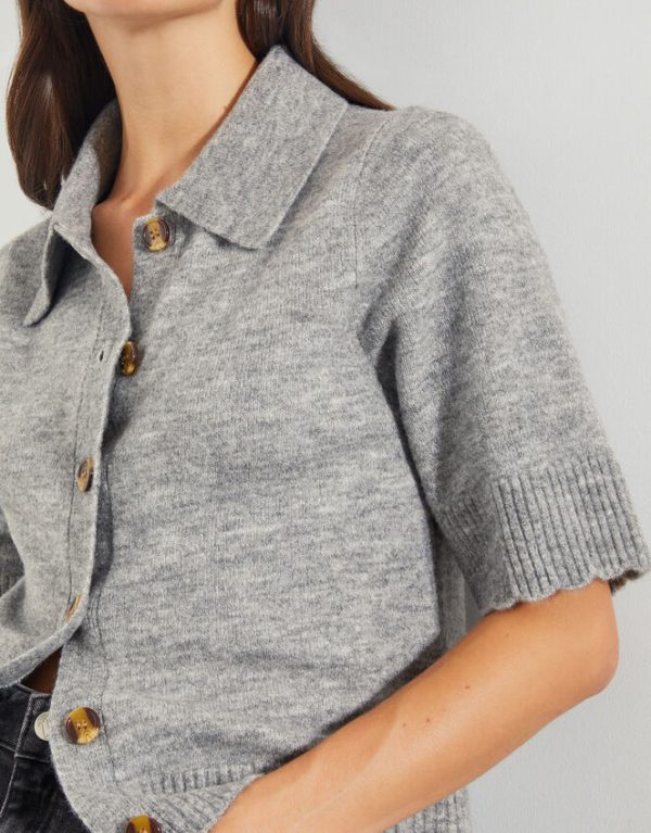 Monsoon Cindy Short Sleeve Collar Cardigan Grey - Image 4