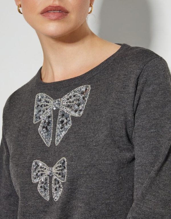 Monsoon Di Sequin Bow Crew Neck Jumper Grey - Image 4