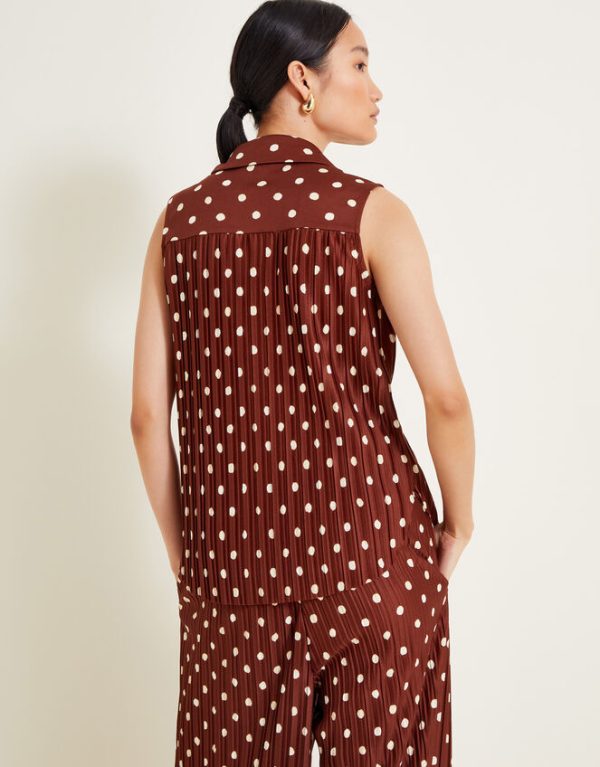 Monsoon Paris Spot Plisse Top Brown - Image 4