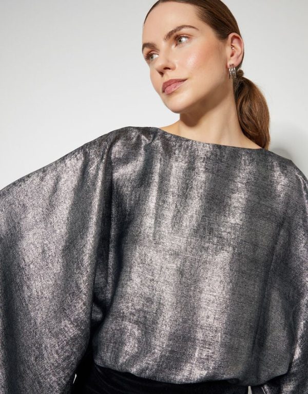 Monsoon Fifi Metallic Batwing Top Silver - Image 4