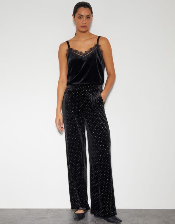 Monsoon Nala Spot Velvet Wide Leg Trousers Black - Image 4