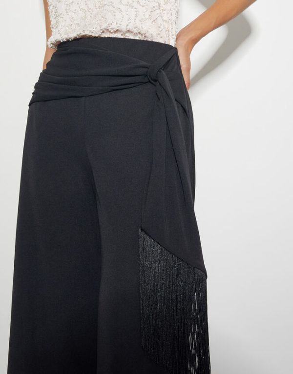 Monsoon Tanya Tassel Wide Leg Trousers Black - Image 4