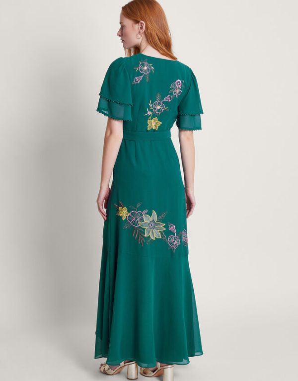 Monsoon Wanda Floral Embellished Dress Teal - Image 3