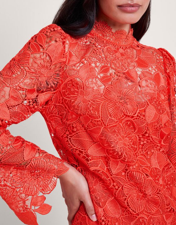 Monsoon Lila Lace Tunic Dress Orange - Image 3