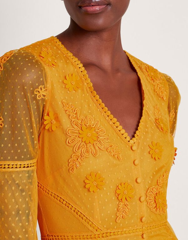 Monsoon Alba Embroidered Tea Dress Yellow - Image 3